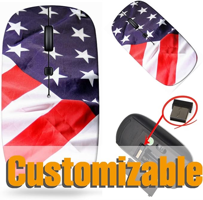 maizi Cordless Computer Mouse for Laptop Chromebook Computer Cordless Computer Mice Image ID: 5723101 Flag of The USA or uni 2.4G Lightweight with USB Receiver Printed in USA Product