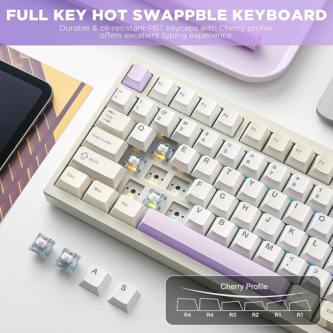 YUNZII AL80 Wireless Mechanical KeyboardFull Aluminum CNC Smart LCD DisplayHot Swappable Gasket Mount 75% Layout with KnobBT/2.4G/USB-CQMK/VIA Support for Win/Mac (Beige Gateron Zero Switch)
