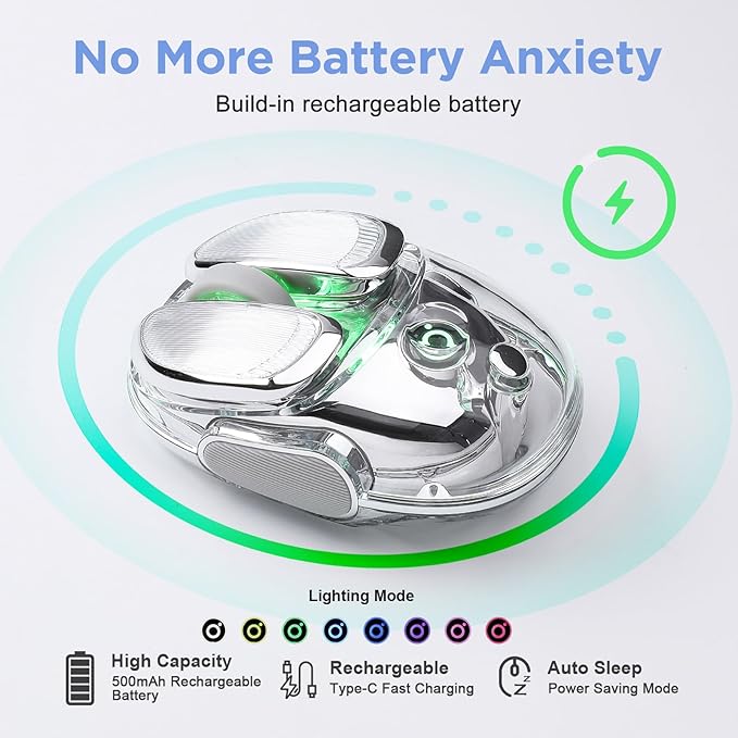 Q9 Wireless Mouse 2.4G/BT Dual Mode 4 Adjustable DPI (800-4800) Ultra-Quiet Click Bluetooth Mouse with RGB Breathing Light 500mAh Long Battery Portable for PC/Laptop/Mac/Tablet(Silver)