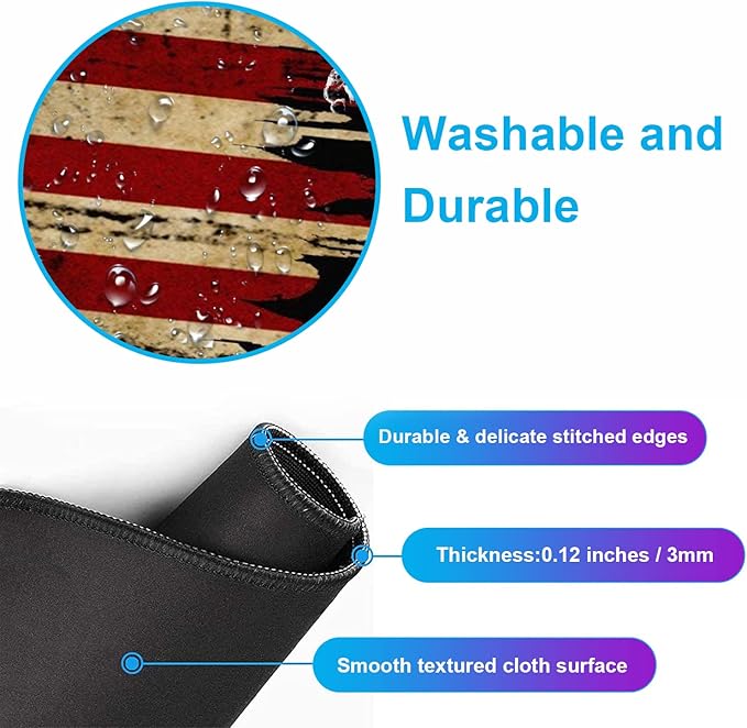 Large Extended Gaming Mouse Pad with Stitched Edges Non-Slip Waterproof Rubber Base Mouse Pad for Office Computer Keyboard Laptop and Home Desk Pad 35.4 x 15.7 x 0.12 Inch (American Antique Flag)