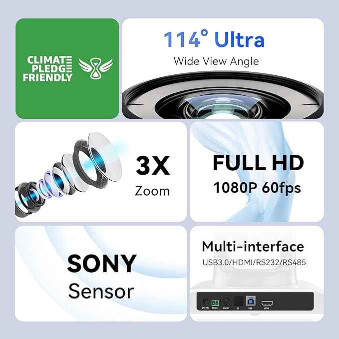 Tenveo 3X Optical Zoom PTZ Conference Room Camera USB3.0/HDMI FHD 1080P 60FPS for Video Conferencing Business Meeting Live Streaming Church Services Worship Events Education Zoom Teams OBS