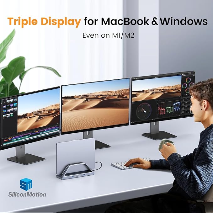 TobenONE 14-in-1 MacBook Pro/Air Docking Station Dual 4K Monitor Laptop Docking Station Stand for MacBook M1/M2/M3/M4/M5 Driver-Based USB C Dock with 65W Power Adapter 2 HDMIVGA 5Gbps USB RJ45