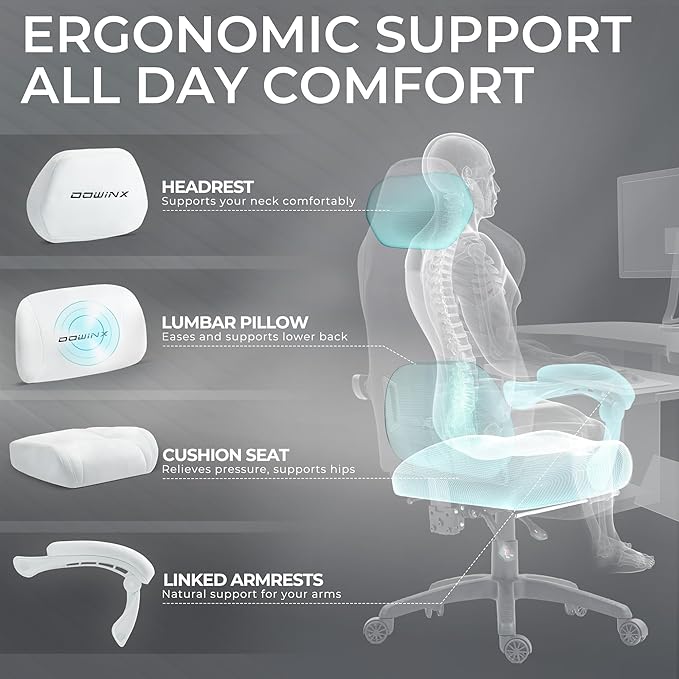 Dowinx Big and Tall Gaming Chair Suede Fabric Game Chair with Pocket Spring Cushion High Back Gamer Chair Ergonomic with Footrest for Adults Office 440LBS White