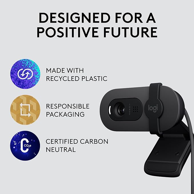 Logitech Brio 105 Full HD 1080p Business Webcam with Auto-Light Balance USB-A Privacy Shutter Easy Set-Up Compatible with Windows macOS ChromeOS (Renewed)