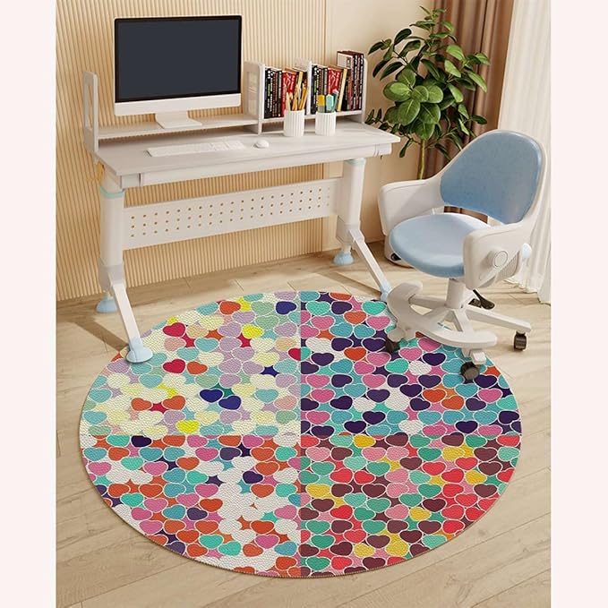 Multicolor PU Leather Chair Mat for Hardwood Floor &amp Tile Floor Modern Circular Shaped Buttons Anti-Slip Low Pile Under Desk Rug Large Floor Protector Abstract Diameter 59 in
