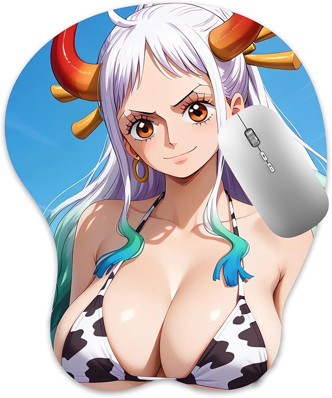 3D Mouse Pad Oppai Mousepad with Soft Gel Wrist Rest Anime Manga Gaming Boob pad Anti-Slip Mouse Mat （Yamat）