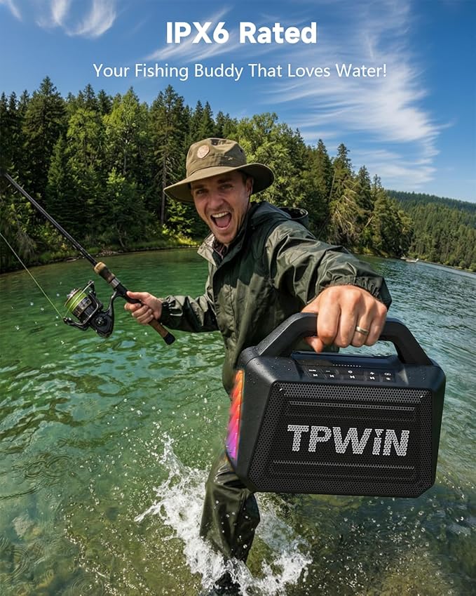 Bluetooth Speaker - 80W Loud Rugged Outdoor Speakers IPX6 Waterproof 20H Playtime Deep Bass Lightshow TWS BT 5.3 Wireless Portable for Travel Hiking Camping Beach Pool - Black