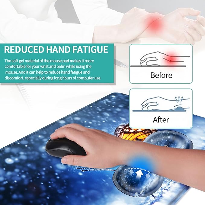 Keyboard Mouse Pad Set Extended Gaming Mouse Pad+Ergonomics Keyboard Wrist Rest Support Memory Foam Easy Typing Pain Relief 4Pcs XL Ultra Thick Desk MatButterfly in Rain