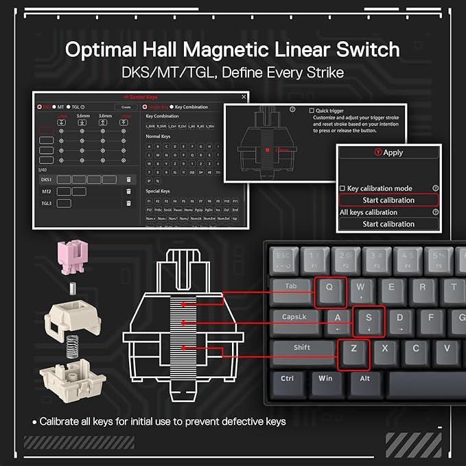 Redragon K617 GB Rapid Trigger HE Gaming Keyboard 60% 61 Keys Wired Mechanical Keyboard w/Hyper-Fast Actuation Dedicated Hall Effect Magnetic Switch Actuation Point Adjustable 8K Hz Polling Rate