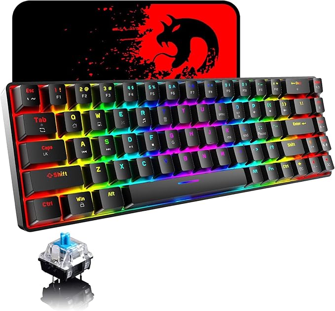 65% Wired Gaming Mechanical Keyboard and Mouse Combo Mini 68 Keys RGB Backlight Lightweight RGB Optical MouseMouse Pad Compatible with PS4XboxPCLaptopMAC (Black/Blue Switch)