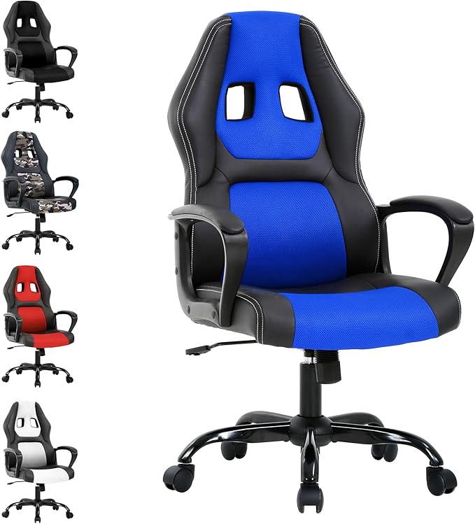 Gaming Chair Max 250LBS Office Chairs with Ergonomic Design Comfortable Office Chair PU Leather with Mesh Back Gaming Chairs with 360-Degree Swivel Gaming Chairs for Adults PC Chair Blue