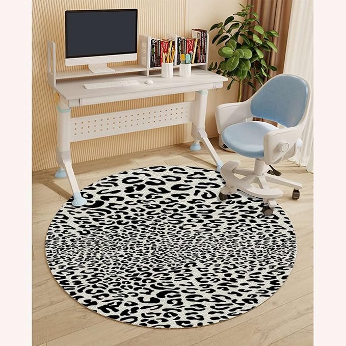 Yellow Red Black PU Leather Office Home Chair Mat Gaming Computer Rolling Chair Mats Print Classical Savannah Mammal Round Chair Cushion Non-Slip Low-Pile Hardwood Floor Mats Leopard Diameter 47.2 in