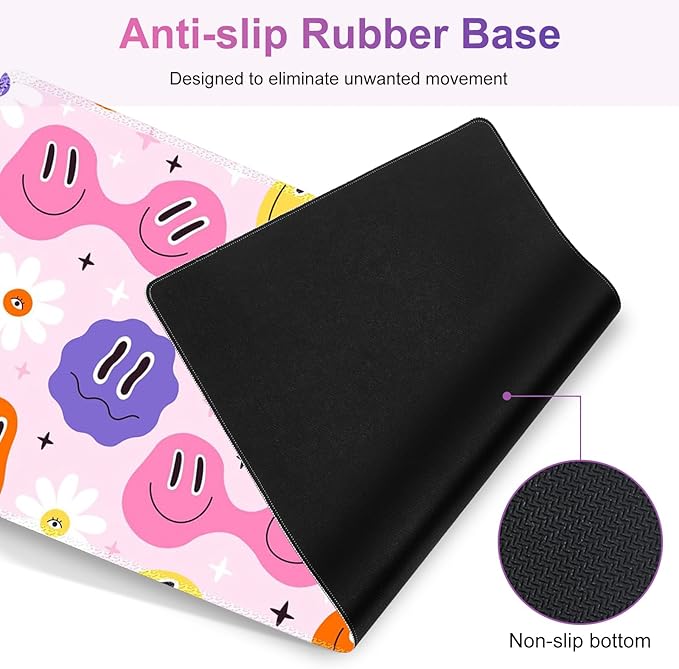 Gaming Mouse Pad Keyboard Wrist Support 4 in1 Mousepad with Wrist Keyboard Rest Computer Desk Mat Non-Slip Desk Pad Protector with Memory Foam Easy Typing Pain Relief I Cute Hippie Smiley