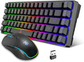 Snpurdiri 60% Wireless Gaming Keyboard and Mouse ComboLED Backlit Rechargeable 2000mAh BatterySmall Membrane But Mechanical Feel Keyboard + Popular RGB Mice for GamingBusiness Office