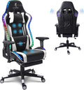 Computer Gaming Chair with RGB Lights Video Gaming Chair with SpeakersErgonomic Gaming Chair with Footrest Adjustable Height Office Desk Chair with Wheels Breathable LeatherWhite