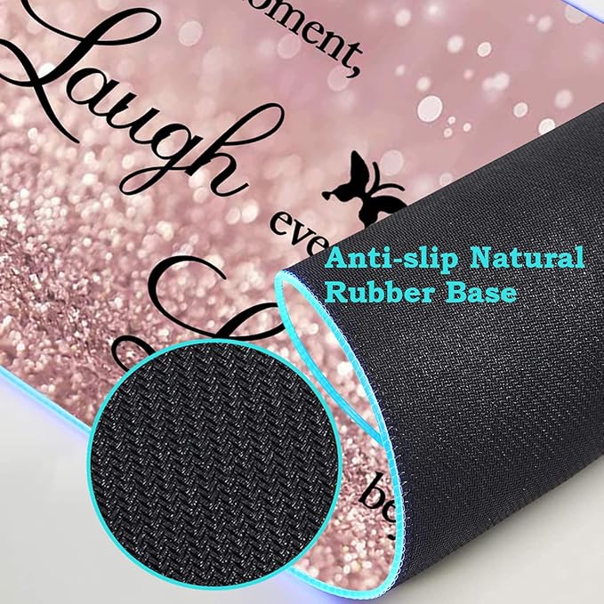 RGB Gaming Mouse Pad with Cup Coaster Large Glowing LED Mouse Pad Anti-Slip Rubber Base Computer Keyboard Desk Mouse Mat 31.5 X 11.8 Inch Quote Live Every Moment Laugh Every Day Love Beyond Words