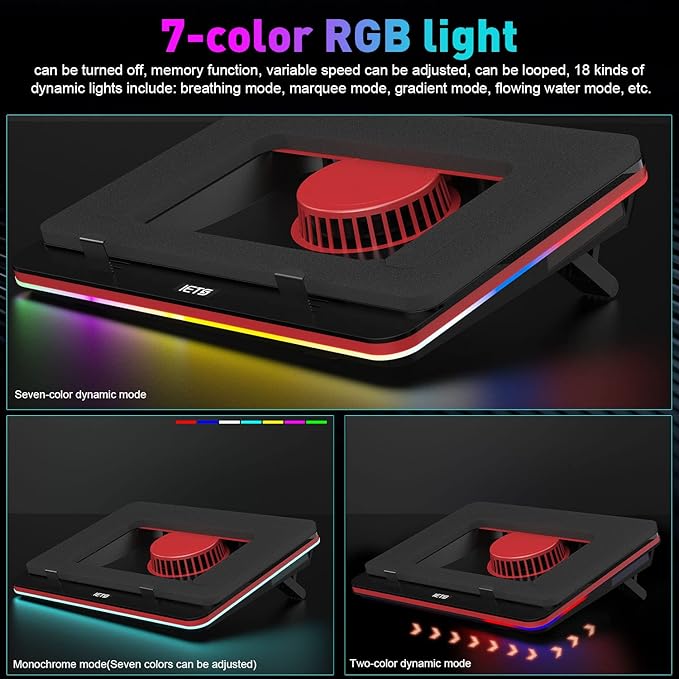 GT500 Powerful Turbo-Fan (5000 RPM) RGB Laptop Cooling Pad with Infinitely Variable SpeedSeal Foam for Rapid Cooling Gaming LaptopDust Filter for Protect Laptop13-17.3inch Laptop Cooler