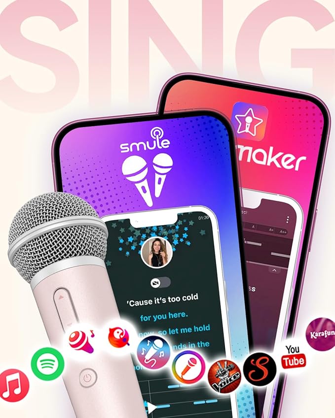 Singing Microphone with Earphone &amp Stand Ideal for Vocal Recording Podcasting Live Streaming Gaming Compatible with Smule &amp Starmaker &amp Stingray USB-C Dongle &amp Lightning Adapter