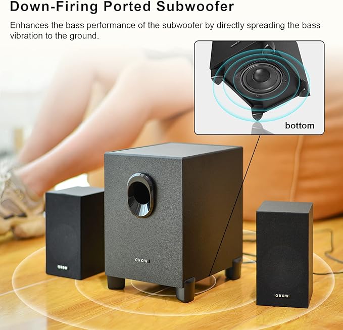 OR O R O W OROW S211 New USB-Powered 2.1 Multimedia Speakers System with Subwoofer16W Computer SpeakersStrong Bass3.5mm Audio InputsGreat for PC/PS4/TV (Wooden)