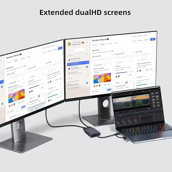USB C/A 3.0 to Dual HDMI AdapterMST USB C/A 3.0 to 2X HDMI Monitor Converter HDM I Splitter for Dual Monitors Support 3 Different Screens (Extend &amp Mirror) for Windows &amp Mac-Grey