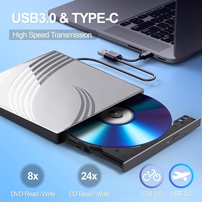 External CD/DVD Drive for Laptop with Carrying CaseDVD Player for LaptopPortable CD Burner with 4 USB Ports 2 TF/SD Card SlotsCD Disk Drive Player Reader Write