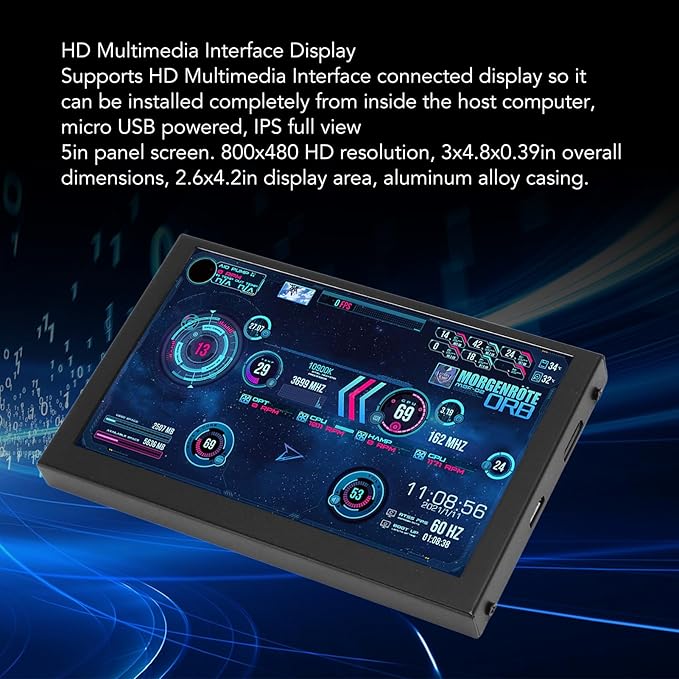 Yunseity 5 Inch Computer Temp Monitor Mini Secondary Screen PC Sensor Panel Monitor PC CPU HDD Data Monitor with DIY Theme for PC Case for Window System