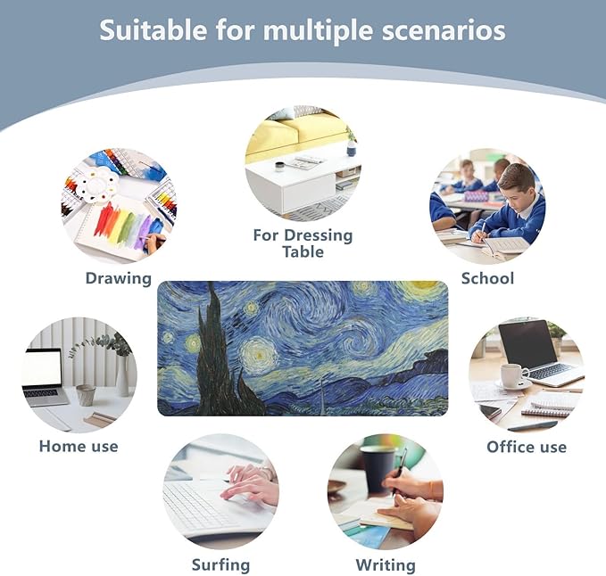 Mouse Pad Desk Mat Leather Desk Pad Large Gaming Desk Cover Protector Mat for Keyboard Computer Laptop Office Waterproof 47.2 x 23.6 Inch Van Gogh Starry Night