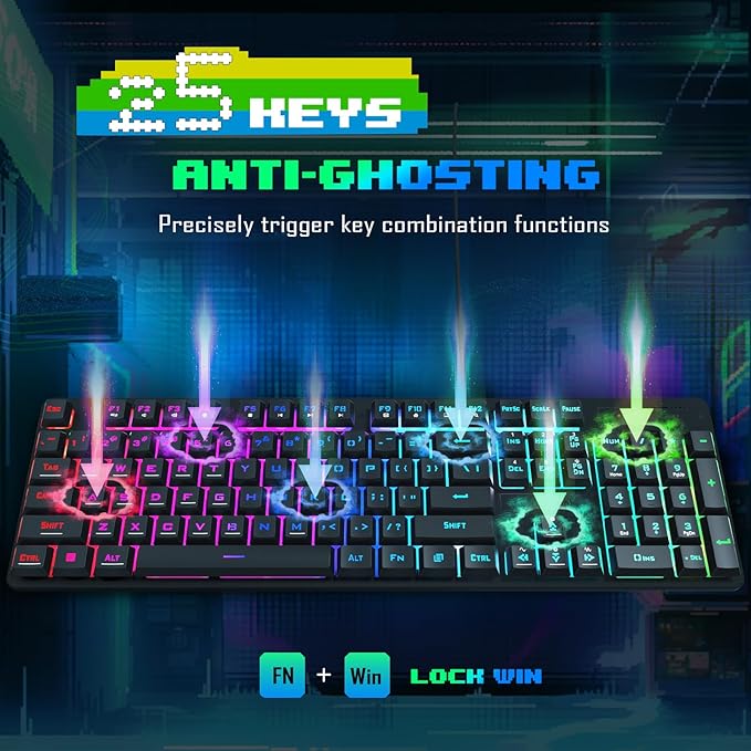 Redragon Updated S107 Gaming Keyboard and Mouse RGB Gaming Keyboard and 10000 DPI Mouse Combo with 25-Key Anti-Ghosting 1K Hz Programmable Mice with Software Plug &amp Play to PC Laptop [Upgrade]