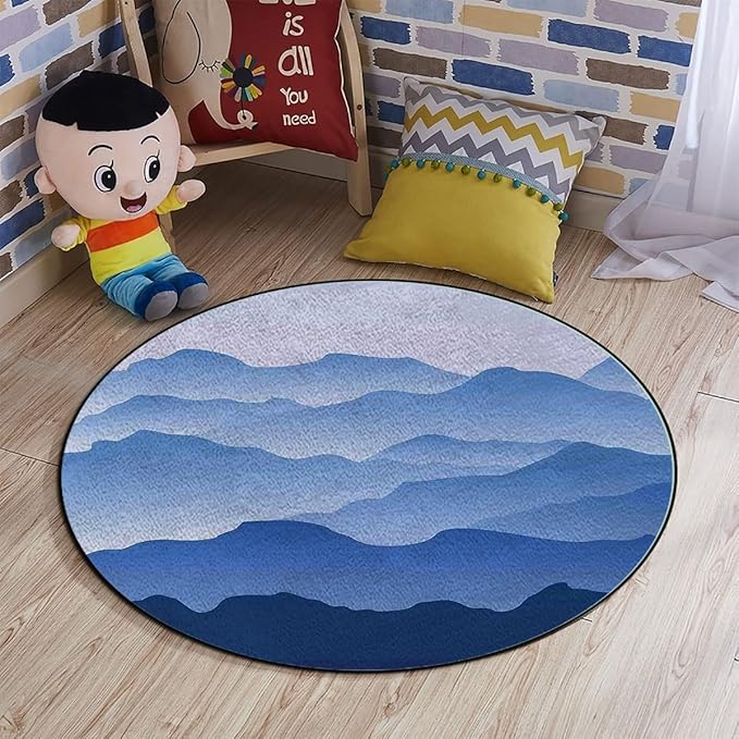 Gaming Chair Mat for Hardwood Floor Anti-Slip Floor Protector Game Controller Rubber Gaming Computer Chair Mat Mountain Nature Theme a BlueDiameter 39 in