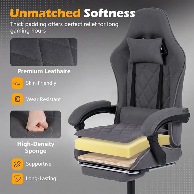 Giantex Gaming Chair Height Adjustable Computer Chair with Headrest Lumbar Support Linkage Armrests Reclining Backrest Footrest &amp 360° Swivel Seat Video Game Chair Ergonomic Office Task Cha