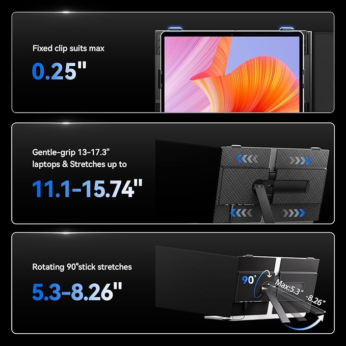 Laptop Screen Extender 1.3lb Ultra Lightweight 14 1080P FHD Portable Monitor for Laptop Plug &amp Play Dual Travel Screen Monitor Laptops Dual Monitors Attachment Fits Windows/Mac/Android/Chrome