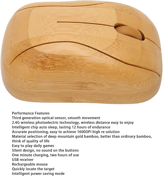for XP Mouse Creative Bamboo Wooden 2.4G Cordless Mouse Low Noise Computer Mouse with USB Receiver for Notebook PC Laptop Computer Support OTG Function