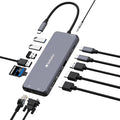Verbatim USB C Hub 14-in-1 Multiport Adapter USB-C to HDMI VGA RJ45 USBA-A and USB-C PD with SD Card Reader for Mac MacBook Pro/Air iPad Pro Thinkpad Windows Computer Laptop and Co gray