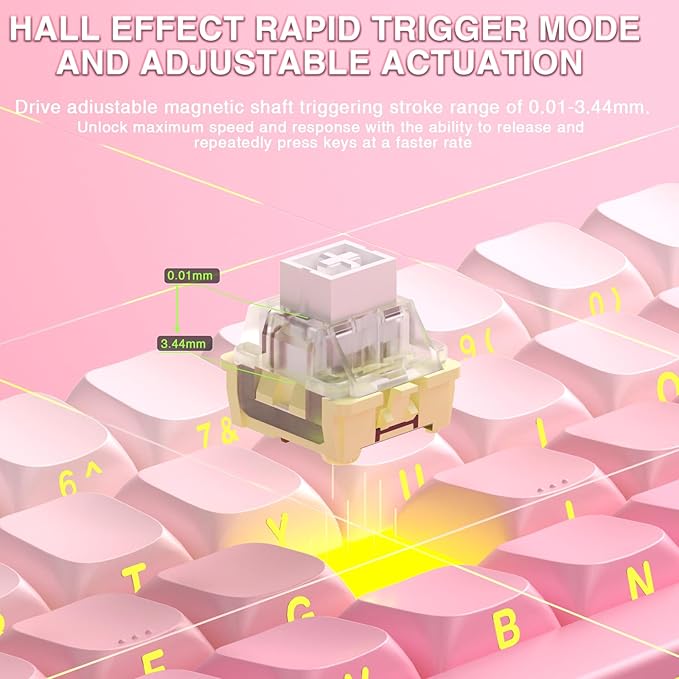 Aula MINI60 HE PRO - 60% Mechanical Gaming Keyboard Wireless Hall Effect Magnetic Switch Hot Swappable Adjustable Actuation Rapid Trigger Mode 8000 Hz Polling Rate 60 Percent Compact Design Pink