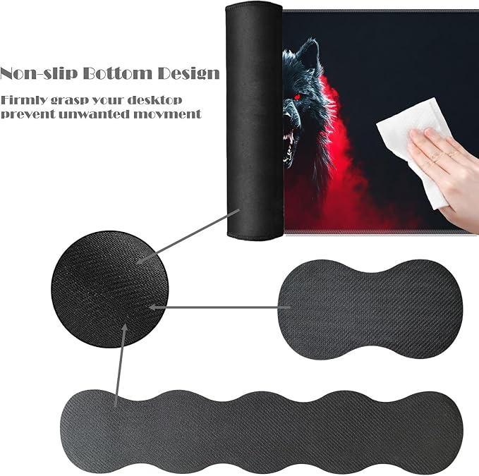 Ergonomic Keyboard Wrist Rest &amp Mouse Pad Wrist Rest SetXL Gaming Desk Mat 31.5x 11.8Non-Slip BaseMemory FoamEasy Typing Pain Relief for Office &amp HomeWolf Red Smoke
