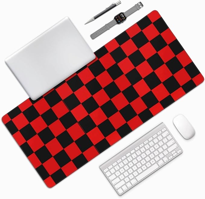Black Red Checkered Mouse Pad Large Desk Mat for Keyboard and Mouse Non-Slip Gaming Mousepad Office Desk Accessories for Computer 35.4x15.7Inch