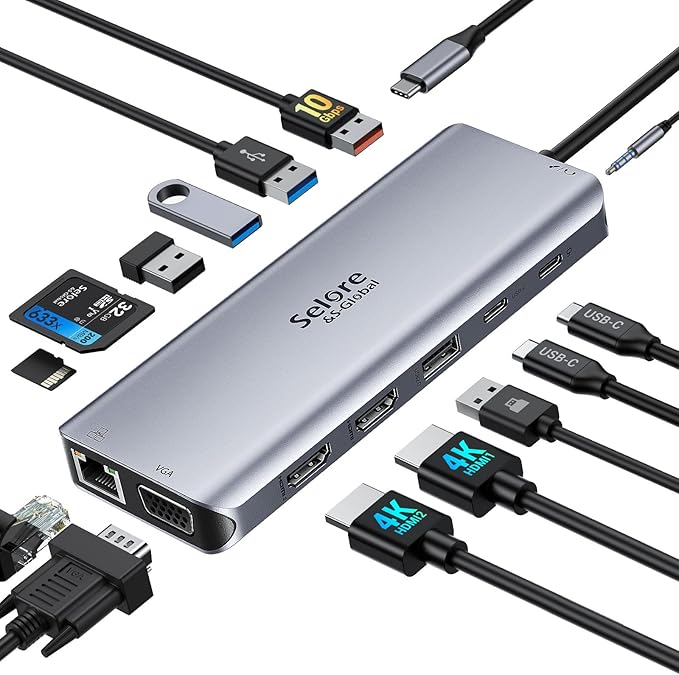 Selore&ampS-Global USB C to Dual HDMI Adapter 4K @ 60Hz