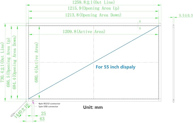 55 Inch 10 Points Interactive Infrared IR Touch Screen Overlay Frame Free Driver Design for Touch TV Touch Monitor Interactive White Board Touch Kiosks and Digital Signage