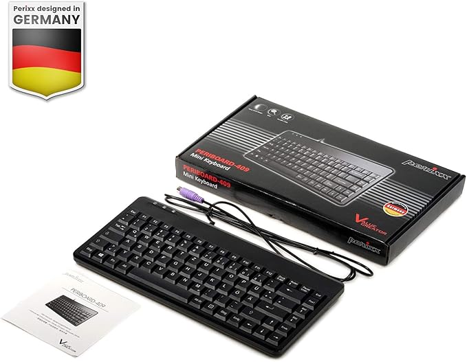 Perixx PERIBOARD-409P Wired PS2 Mini Keyboard Black US English Layout