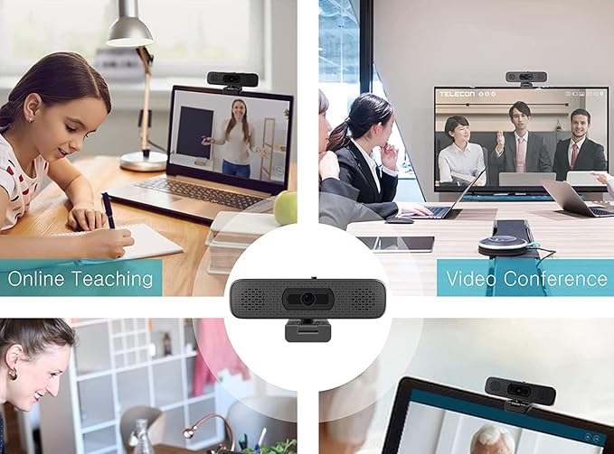 2K HD Webcam with Dual Speakers &amp Built-in Microphone 90° Wide Angle USB Computer Camera with Privacy Cover for Video Conferencing Online Teaching YouTube Skype &amp Zoom
