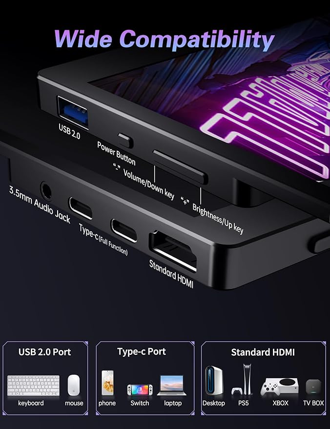 Portable Monitor 17.3 144Hz FHD 100% sRGB HDR Portable Gaming Monitor Travel Monitor with Kickstand &amp Speakers USB-C HDMI External Screen for Laptop Mac Xbox Switch PS5/4