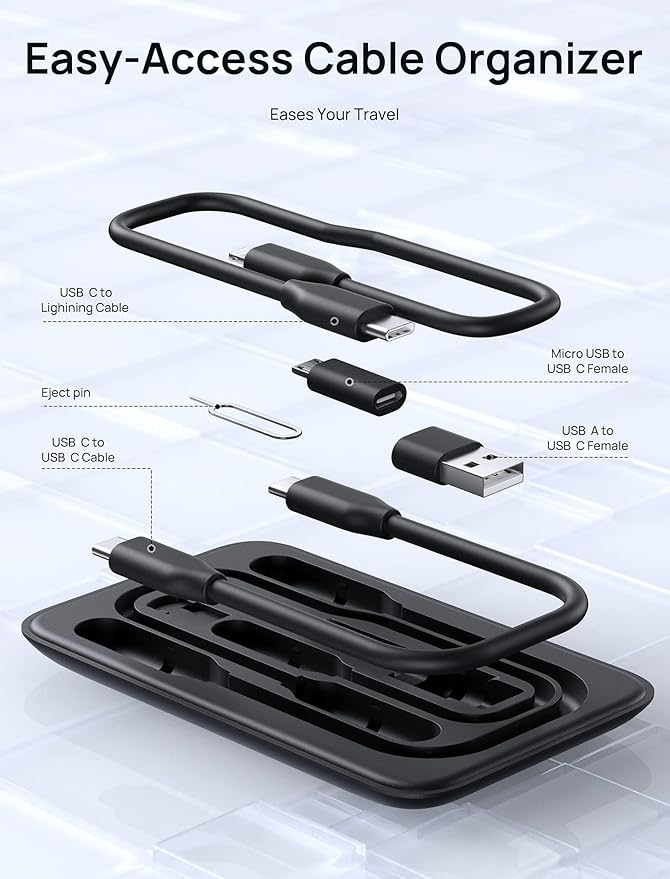 Docking Station JSAUX OmniCase 7-in-1 USB C Hub with Cable Storage Support 1000M Ethernet 4k HDMI 100W USB C PD USB 3.0 SD/TF Card Docking Station for MacBookPro/Air iPad Chromebook