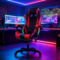 Gaming Chair Video Game Chair with LED Light Ergonomic Massage Computer Chairs Height Adjustable with 360° Swivel Seat and Headrest(US Fast Arrival) Black &amp Red