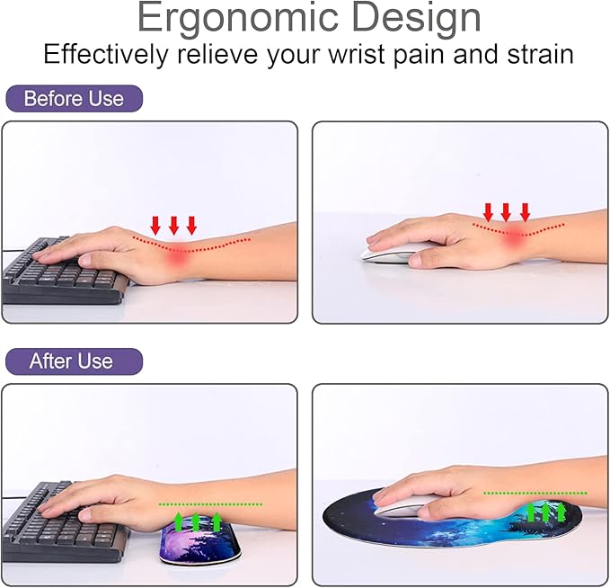Mouse Pad + Desk Mat + Keyboard Wrist Rest + Coaster 4 in 1 Set Cute Ergonomic Large Gaming Mousepad with Wrist Rest Support Desk Pad for Computer Laptop Office Home Decor-Forest Moon