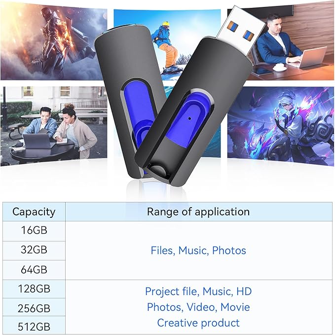 JUANWE 32GB Flash Drive 10 Pack 3.0 USB Thumb Drive Retractable Slide Memory Sticks for Computers Bulk USB Jump Drive Data Storage Pen Drive Blue