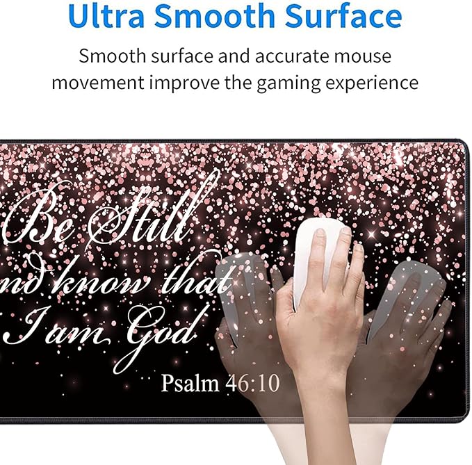3 Piece Mouse Pad Set with Stitched Edge Large Anti-Slip Mouse Pad Desk Pad Keyboard Pad + Wrist Rest Pad + Coaster Memory Foam Wrist Rest for Office/Home - Rose Gold Glitter Black Psalm46:10