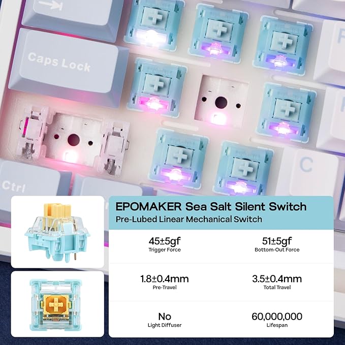 EPOMAKER TH108 Full Size Mechanical Keyboard Wireless Gaming Keyboard with 8000mAh Battery Creamy Gasket 108 Keys Hot Swap Custom Driver RGB Backlight (Blue&ampWhite Sea Salt Silent)