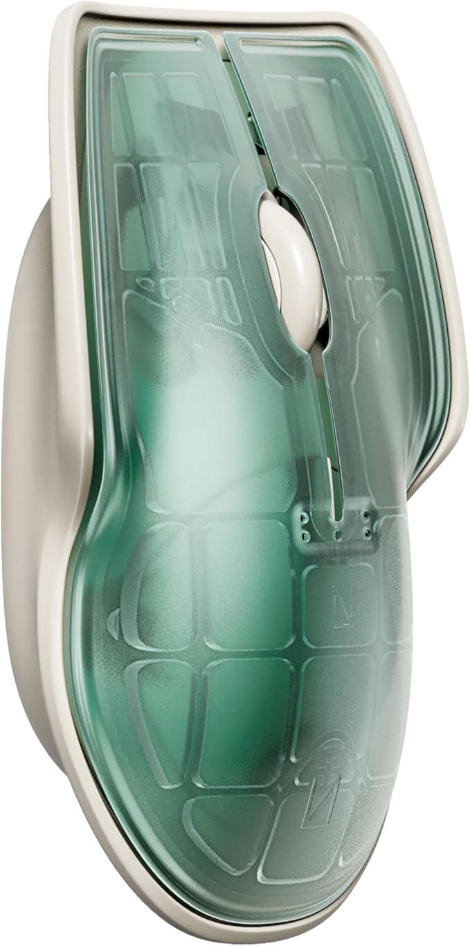 LUNAR ARTEFACTS Ambidextrous Rechargeable Bluetooth Wireless Computer Mouse Green Translucent with White Powder Coated Aluminum USB-C