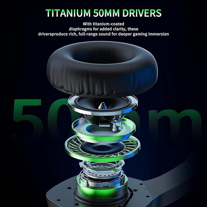 BINNUNE 2.4GHz Wireless Gaming Headset Bluetooth 5.3 Gaming Headphones with Noise Canceling Mic 120H Ultra-Long Battery 50mm Drivers Multi-Platform for PC / PS5 /PS4/ Switch/Mobile Green