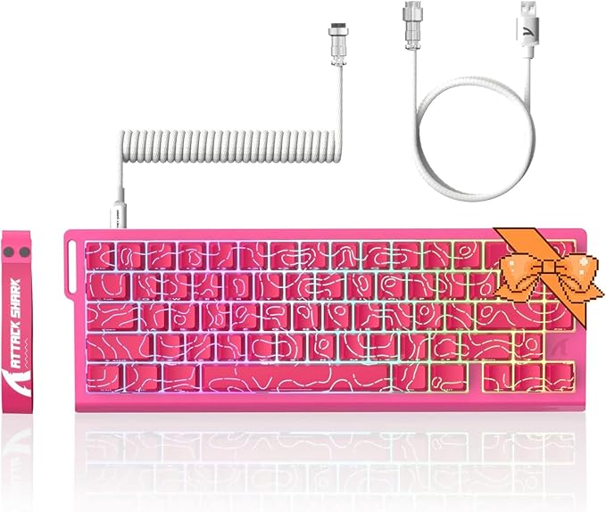 ATTACK SHARK X68 HE 8KHZ Rapid Trigger Keyboard Magnetic Switch0.01 mm RT AccuracyWired RGB 60% Gaming Keyboard TKL with Adjustable ActuationSnap TapCoiled Cablefor PC/Mac(Red)